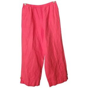 Willow 100% Linen Wide Leg Pants Size Small Pink Coral Red Pull on 28x25"